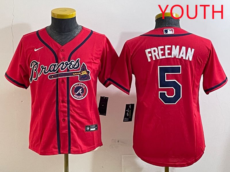 Youth Atlanta Braves #5 Freeman Red Game 2025 Nike MLB Jersey style 2->youth mlb jersey->Youth Jersey